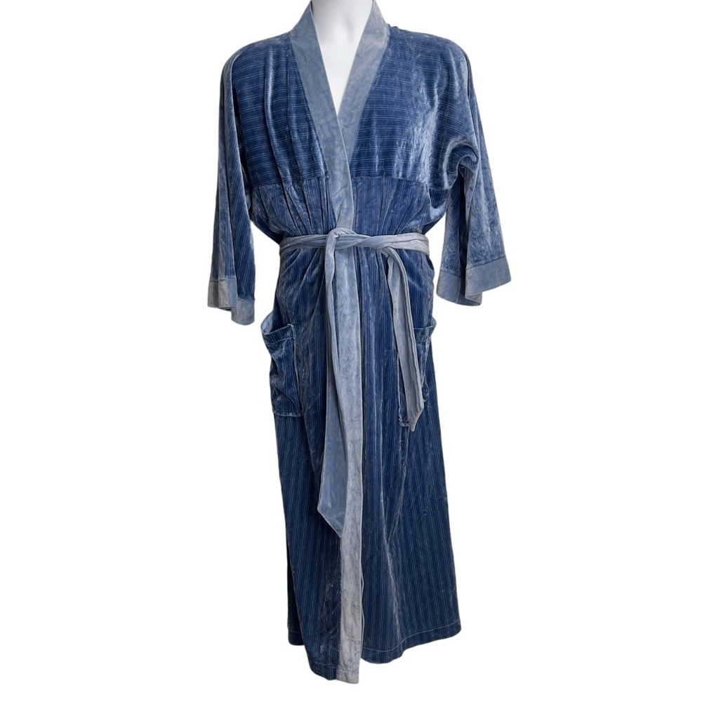 Christian Dior Crushed Velvet Striped Baby Blue Luxurious Vintage Robe
